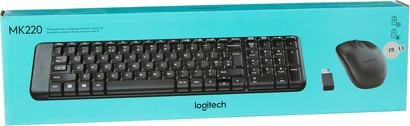 Logitech MK220 Kompaktes, Kabelloses Set mit Tastatur und Maus für Windows, Französisches AZERTY-Lay