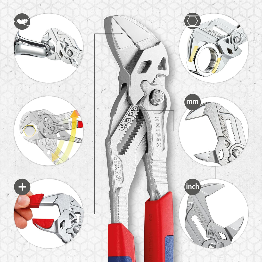 KNIPEX Zangenschlüssel, Multi-Schraubenschlüssel, Chrom-Vanadium, Rostschutz verchromt, 250 mm, 86 0