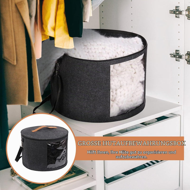 Grosse Hutschachteln mit Deckel, 45 cm × 30 cm Faltbare runde Hut-Aufbewahrungsbox aus Filz mit Grif