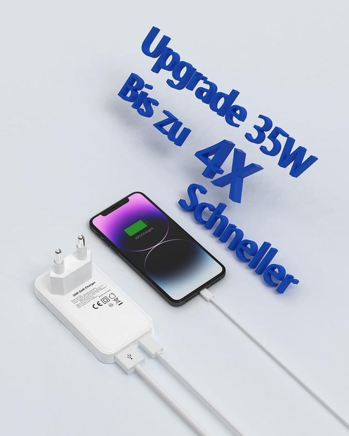 Zinooy USB C Ladegerät 35W, Flat USB Wall Charger, Ultra Slim Power Adapter für iPhone 11/12/13 iPho