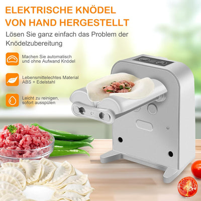 MaxEarn Automatische Knödelmaschine, Elektrische Teigtaschenformer mit Löffel & Bürste, USB-Aufladun