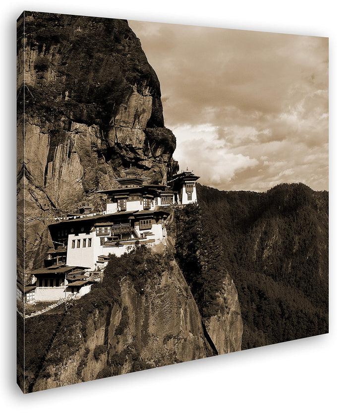 deyoli berühmtes Tigernest Kloster im Himalaya im Format: 70x70 Effekt: Sepia als Leinwandbild, Moti