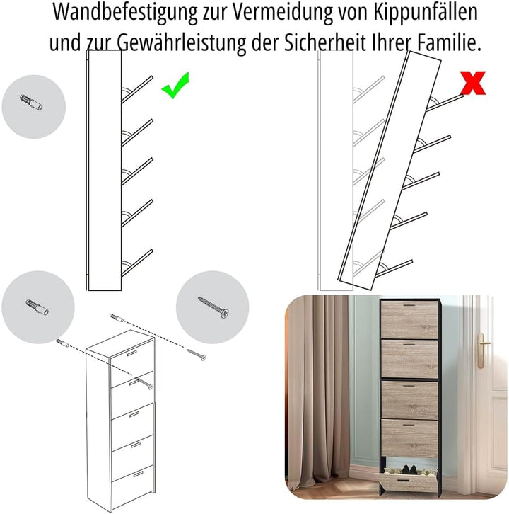 CASABEL Schuhschrank für 15 Paar – Schrank mit grossem Fassungsvermögen für Eingangsbereich, Flur –