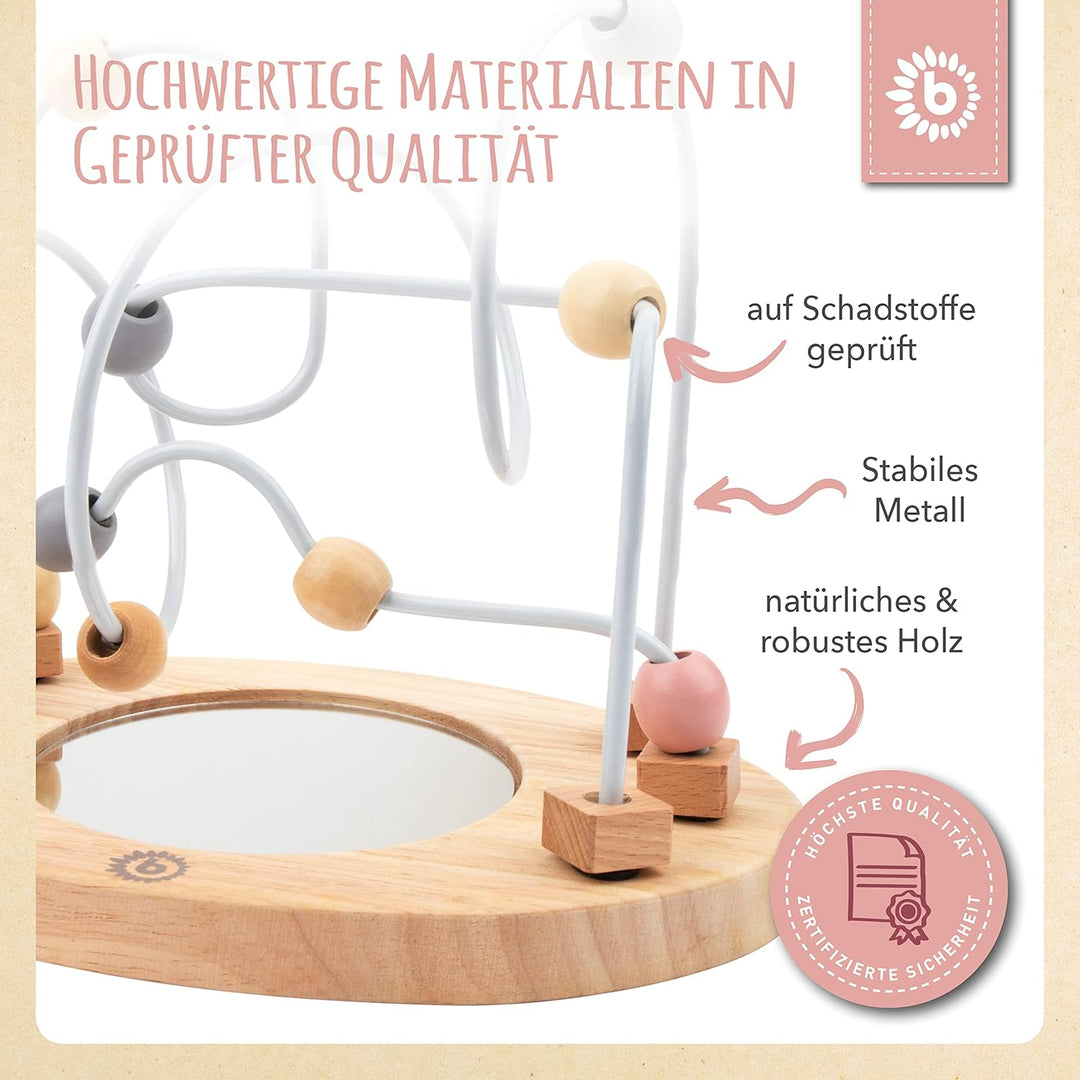 Bieco Motorikschleife mit Spiegel | rosa, grau | Motorikspielzeug ab 1 Jahr | Modernes Labyrinth Spi