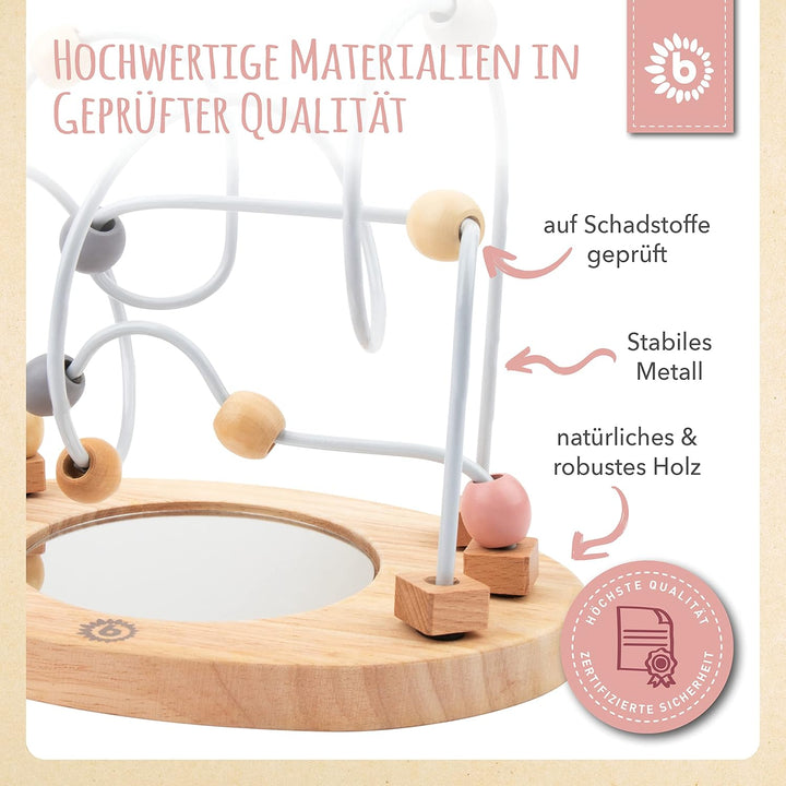 Bieco Motorikschleife mit Spiegel | rosa, grau | Motorikspielzeug ab 1 Jahr | Modernes Labyrinth Spi