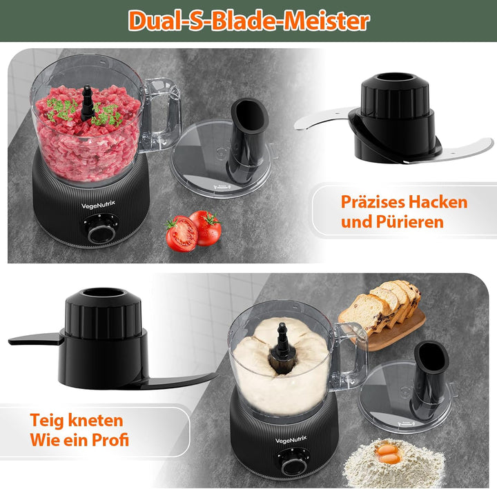 Küchenmaschine und Mixer Kombination 1500W, 2,5L Zerkleinerer für Fleisch, Gemüse und Teig, 2L Stand