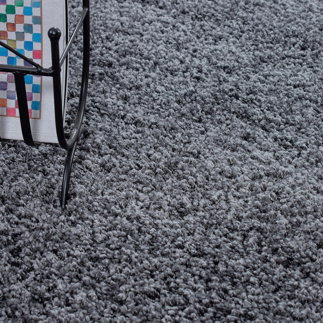 Teppium Hochflor Teppich Wohnzimmer Shaggy 120 cm Rund Grau - Flauschiger Teppich Extra Weich, Wasch