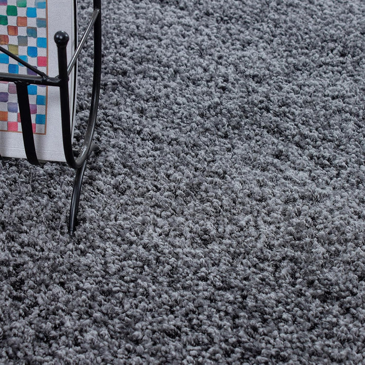 Teppium Hochflor Teppich Wohnzimmer Shaggy 120 cm Rund Grau - Flauschiger Teppich Extra Weich, Wasch
