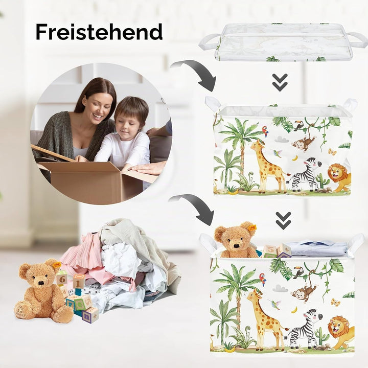 Clastyle Tropisches Tier Kinder Wäschekorb mit Henkel Faltbar Kleidung Spielzeug Aufbewahrungskorb J