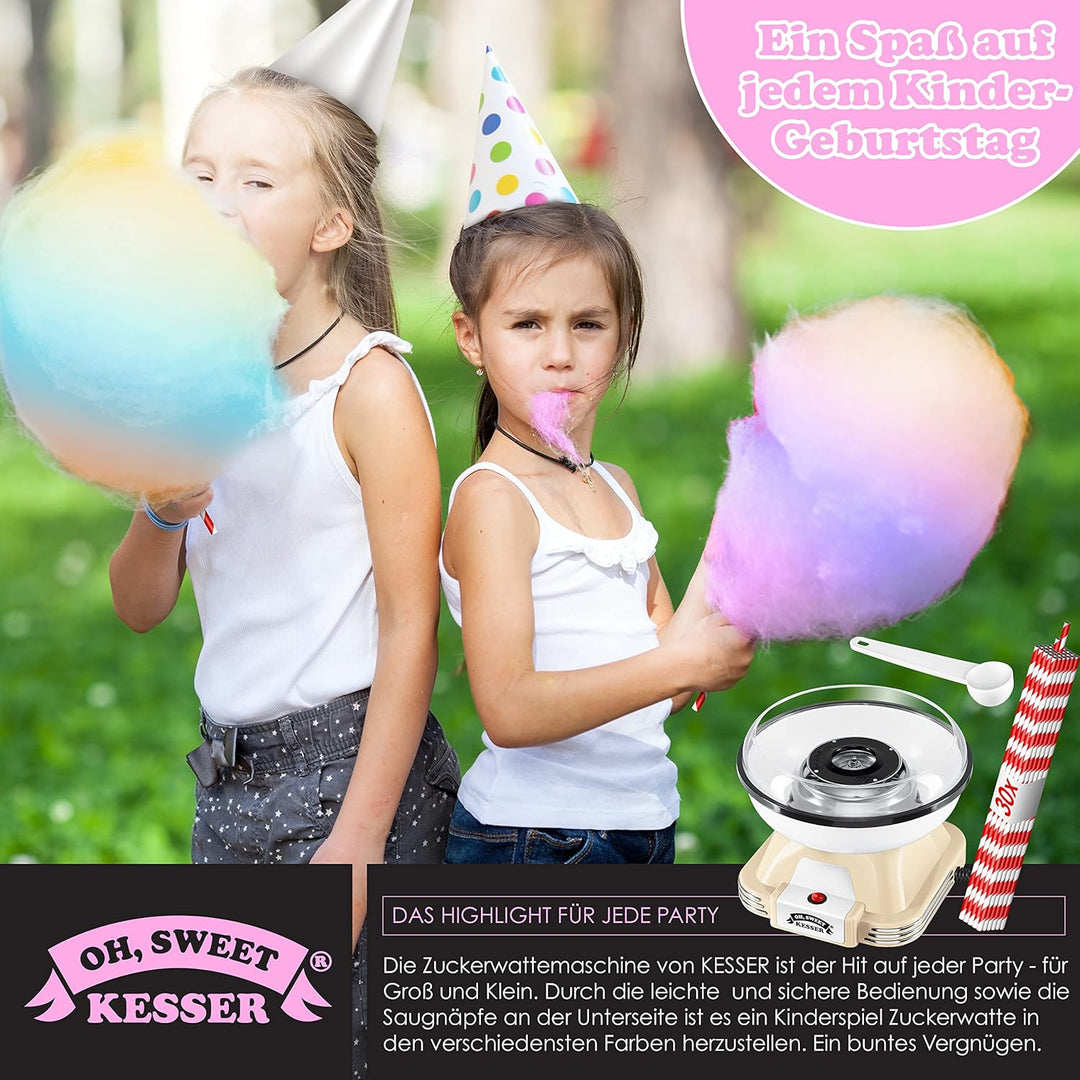 KESSER® Zuckerwattemaschine Set für Dein zuhause - Mit 30x Zuckerwatte Stäbchen & Messlöffel - Retro