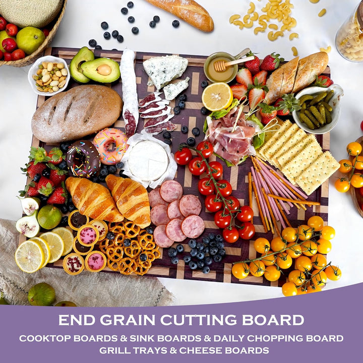YOUSUNLONG Extragrosses Schneidebrett - Querholz (End Grain) aus Purple Heart Holz - Dicke & schwere