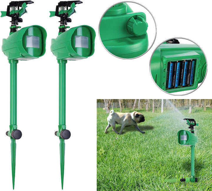 Royal Gardineer Katzen-Abwehr: 2er-Set Wasserstrahl-Tierschreck, PIR-Sensor, Batteriebetrieb, 120 m²