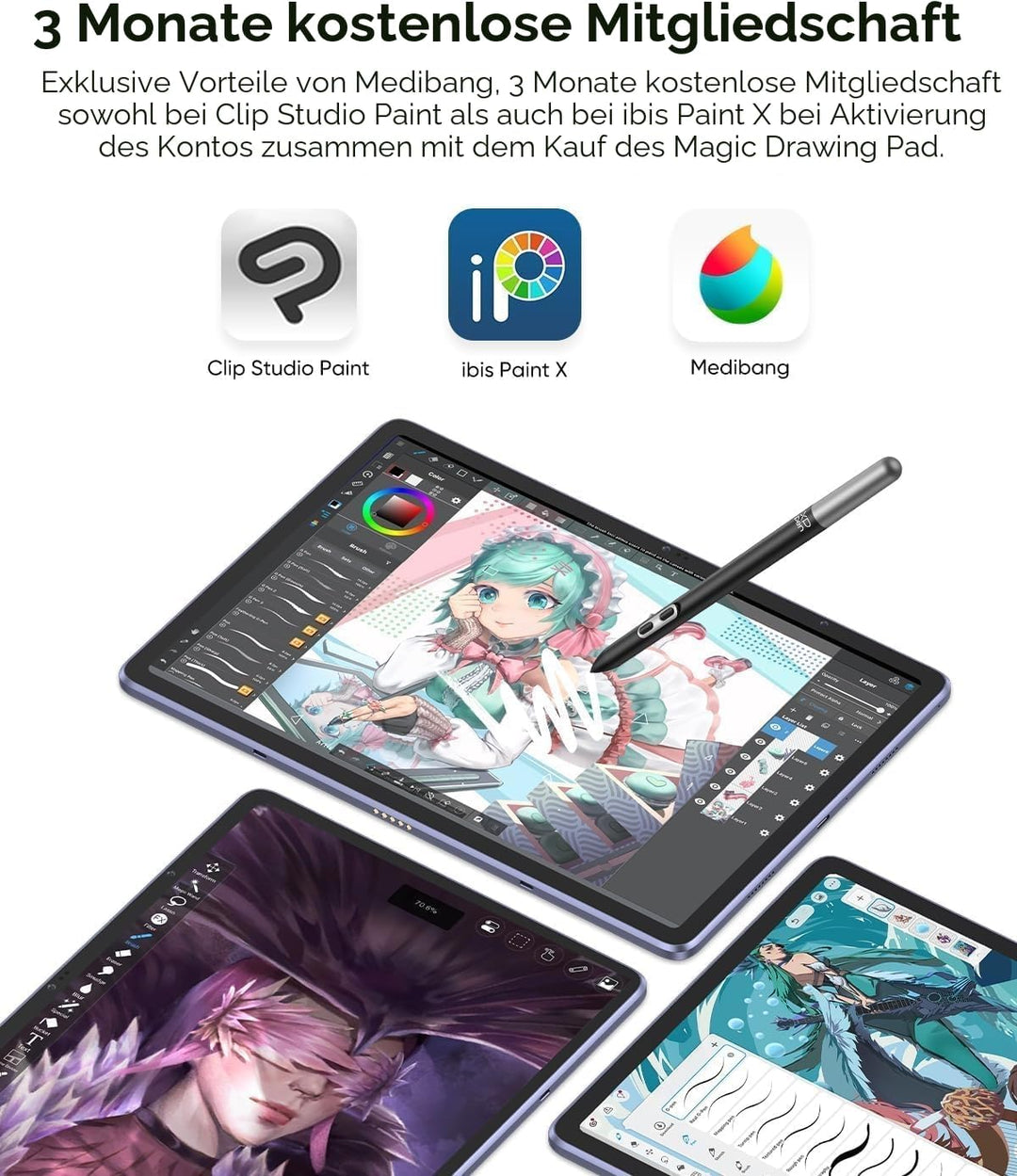 XPPen Grafiktablett, freistehend, Grafiktablett mit 12 Zoll (30,5 cm), Auflösung 2K, Farbbereich 77%