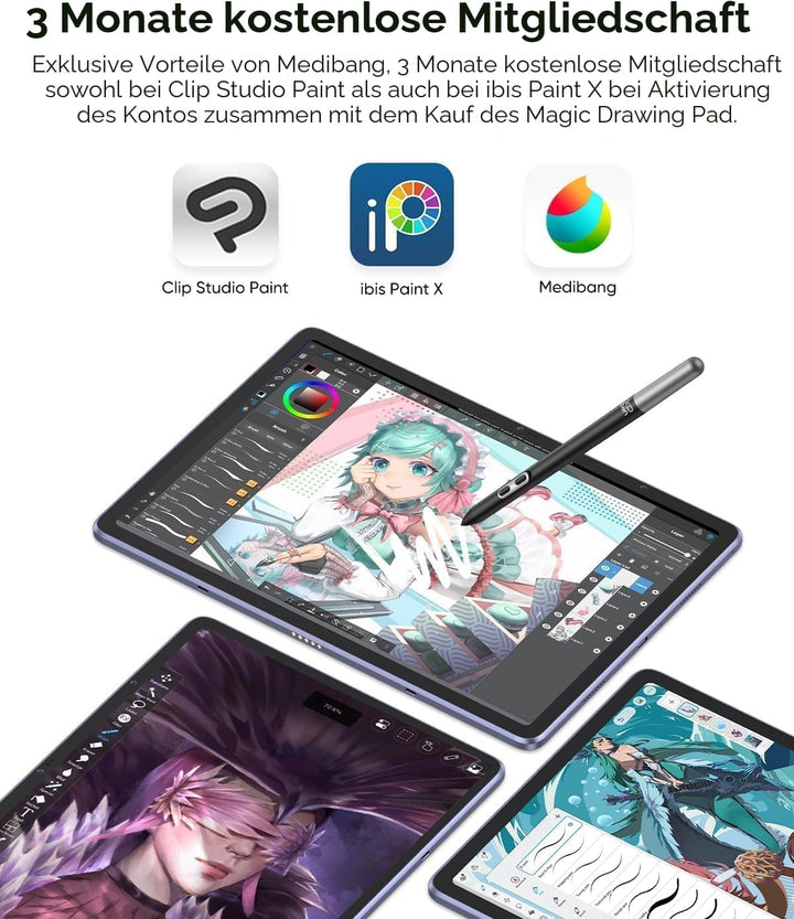 XPPen Grafiktablett, freistehend, Grafiktablett mit 12 Zoll (30,5 cm), Auflösung 2K, Farbbereich 77%