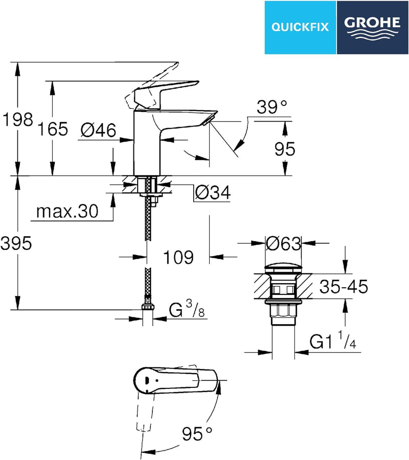 GROHE Start - Einhand-Waschtischbatterie (wassersparend, S-Size, mit Temperaturbegrenzer), matt schw