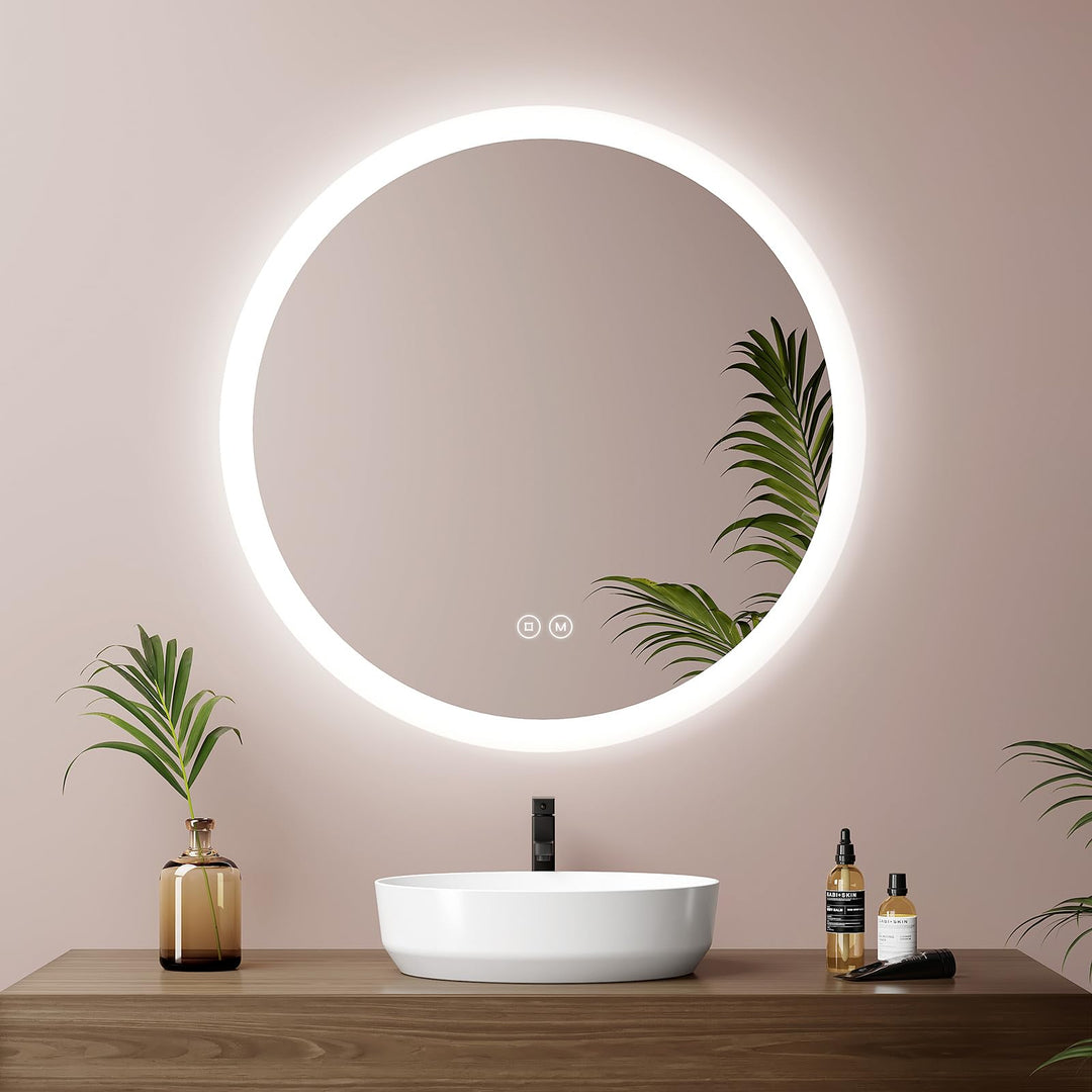 EMKE Badspiegel mit Beleuchtung Rund 60cm Badezimmerspiegel mit Touchschalter, 3 Lichtfarben dimmbar