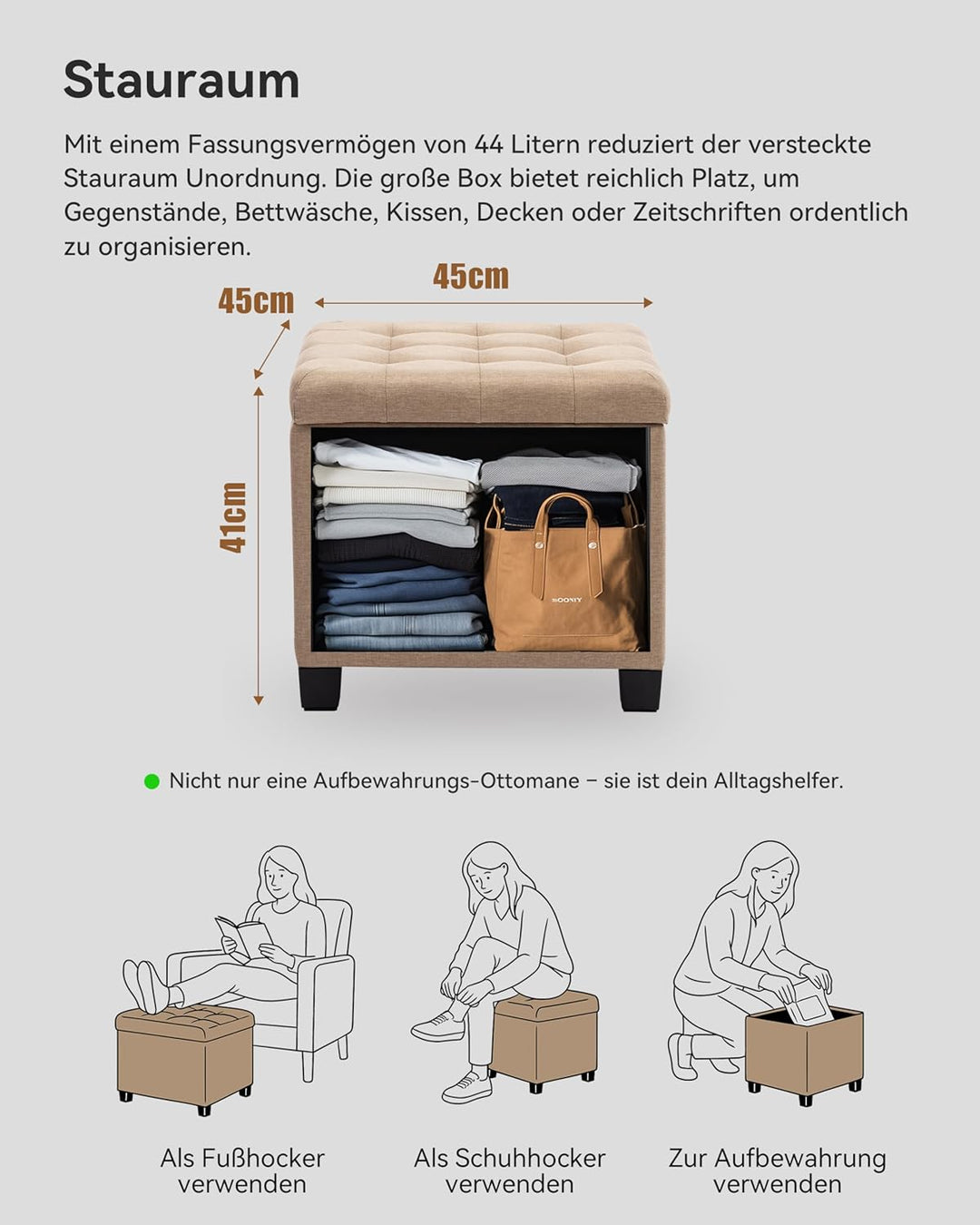 HNNHOME Sitzhocker mit Stauraum, Sitzwürfel mit Deckel, Sitztruhe, Fussbank Truhen Aufbewahrungsbox,