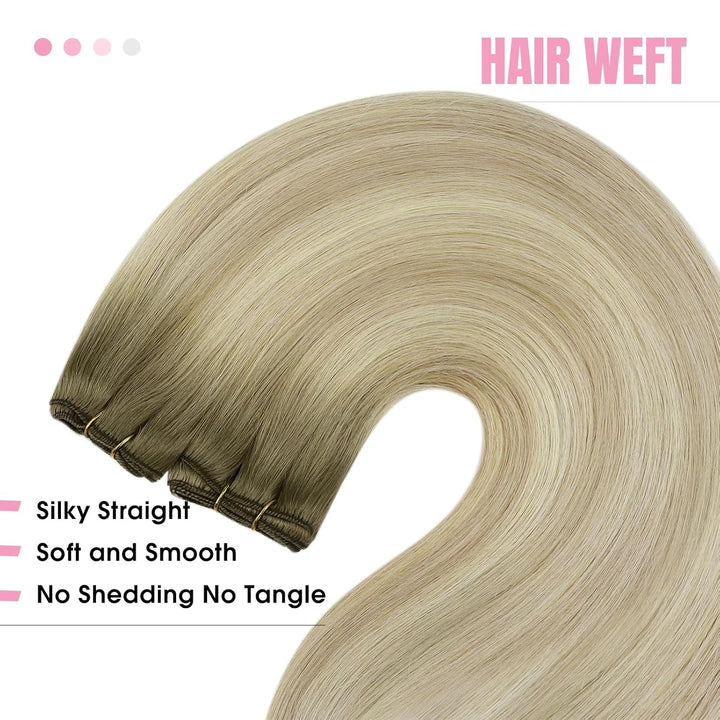 YoungSee Echthaar Tressen zum Einnahen Blond 55cm Tressen Echthaar Aschblond Ombre Blond Haartressen