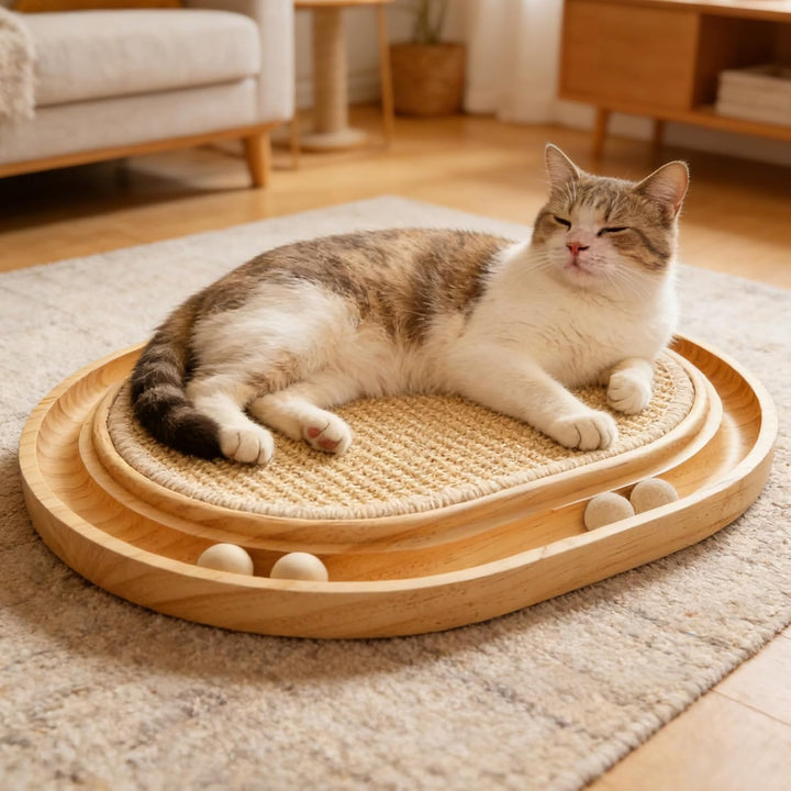Tmefoy Sisal Kratzbrett, 2 in 1 Katzen Spielzeug, Massives Kiefernholz &amp; Natürliche Sisal Pad, 43x33