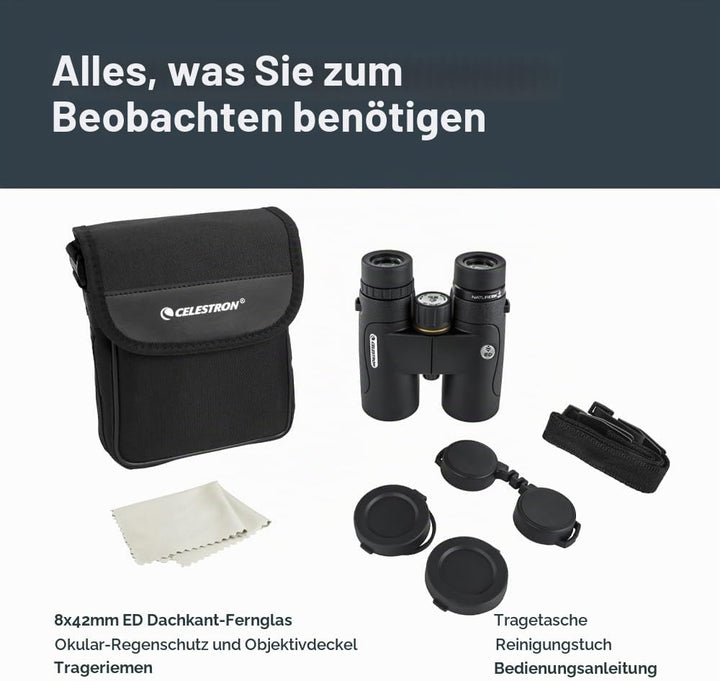 Celestron 72332 Nature DX ED 8x42 Fernglas für Natur- und Vogelbeobachtungen mit Objektivlinsen mit