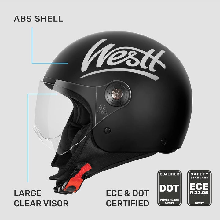 Westt Jethelm mit Visier Motorradhelm Herren Damen Helm Motorrad Roller Helm Mopedhelm Chopper Retro