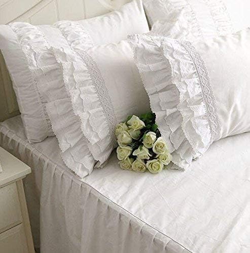 1122 Kissenbezug, Shabby Vintage, bestickt, Spitze, Rüschen, 50,8 x 76,2 cm, Weiss Standard 20"x30",