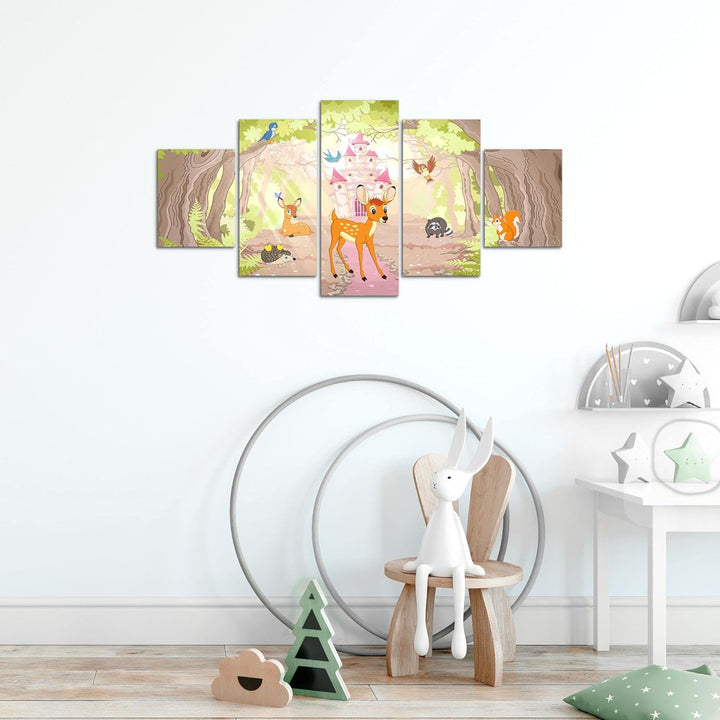Runa Art Wandbilder Kinderzimmer Tiere 5 Teilig Bild auf Vlies Leinwand Deko Babyzimmer Spielzimmer