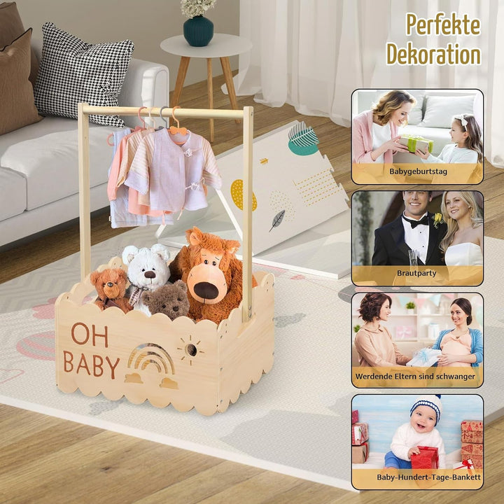 Holz Baby Geschenk Korb, 34x23x51cm Babykorb Geschenk mit Griff, Holzkiste für Babyparty mit Griff u