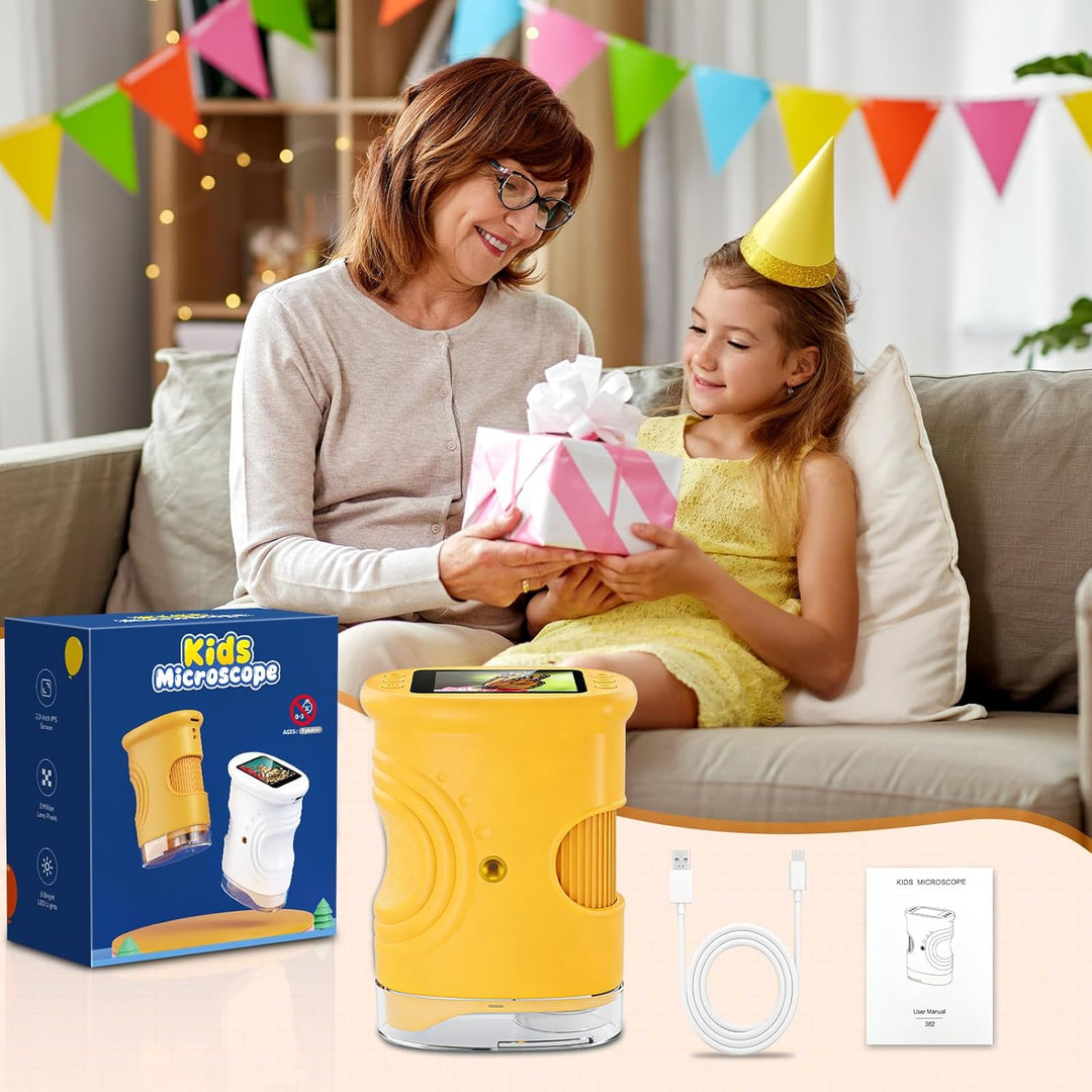 Mikroskop für Kinder, 1000X USB Tragbares Taschenmikroskop, Mit 2.0" IPS Bildschirm, Wiederaufladbar