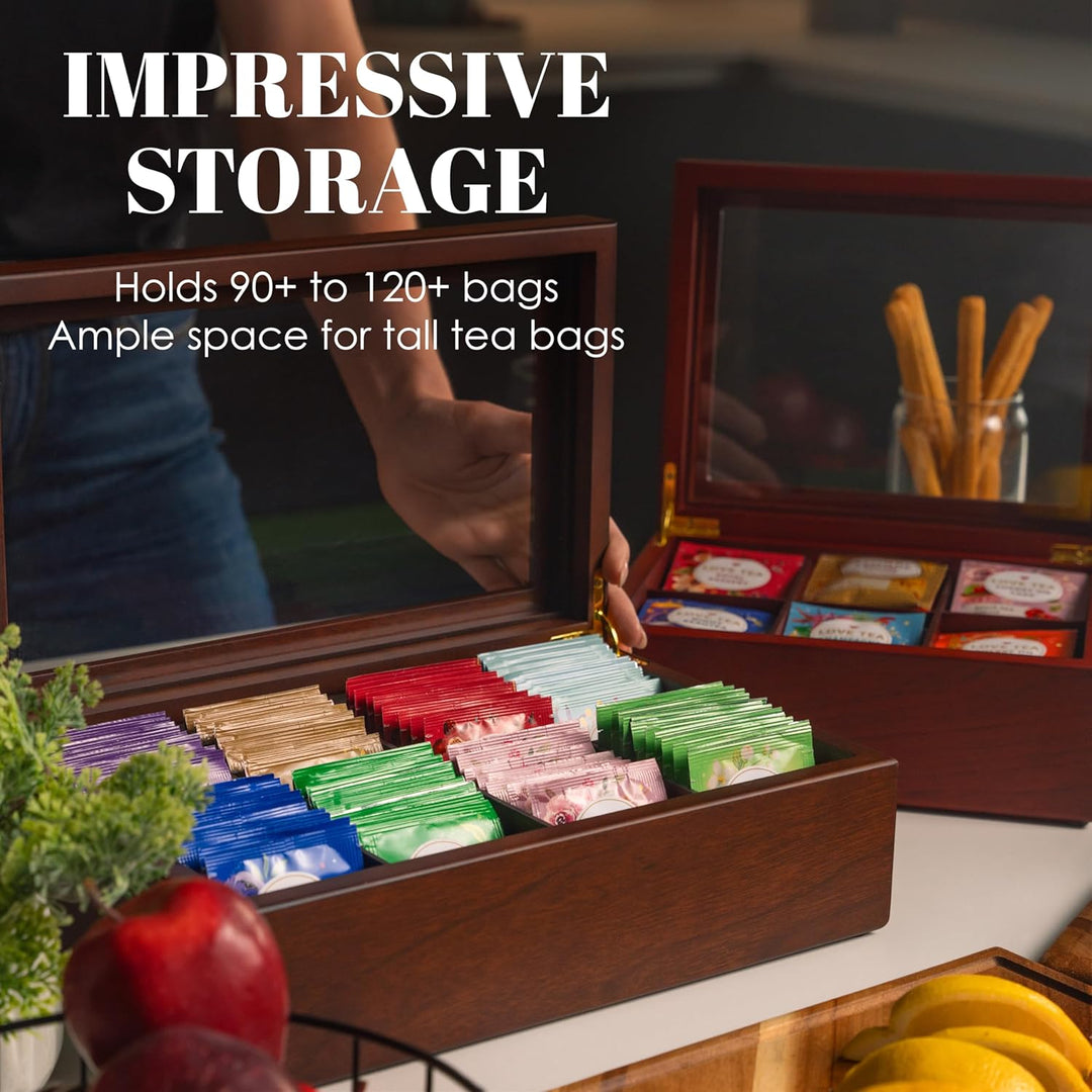 Apace Living Tee Box Luxeriöse Tee Aufbewahrung Box Holz – 6 Fächer für die Aufbewahrung von Teebeut