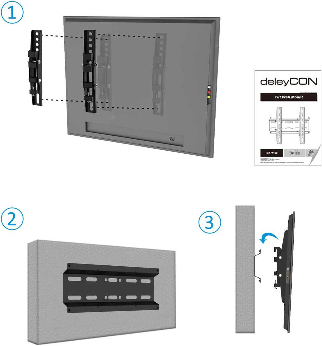 deleyCON Universal TV Monitor Wandhalterung 23"-42" Zoll (58-107cm) Neigbar - 35Kg - bis VESA 200x20