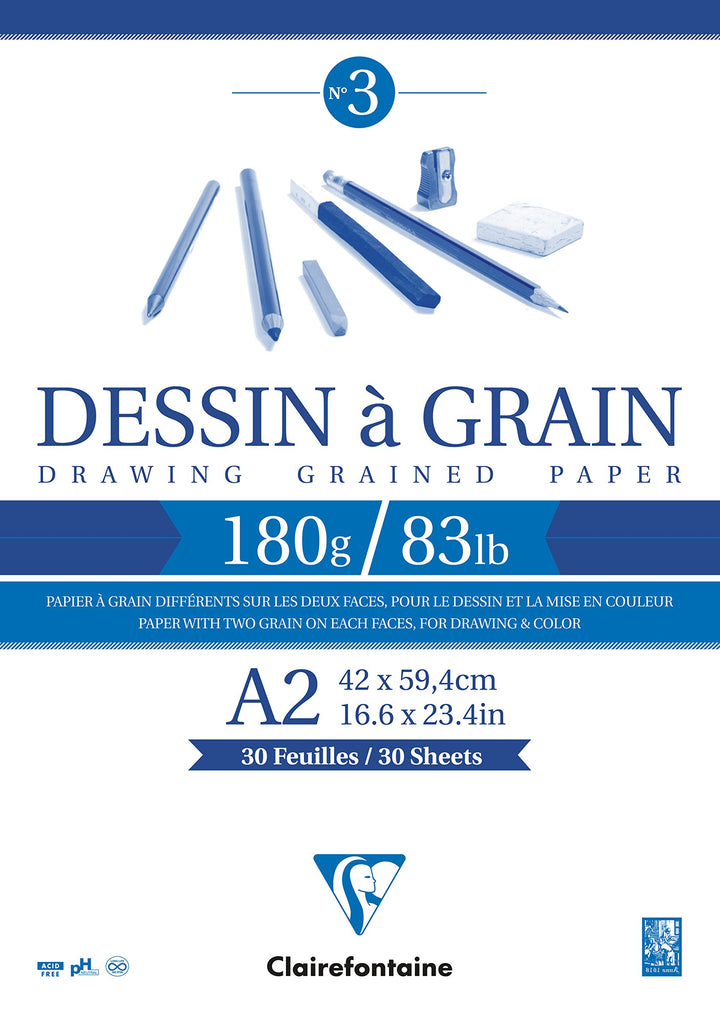 Clairefontaine 96620C Zeichenblock Kopfseitig Geleimt Dessin a Grain, Din A2, 42 x 59 cm, 30 Blatt,