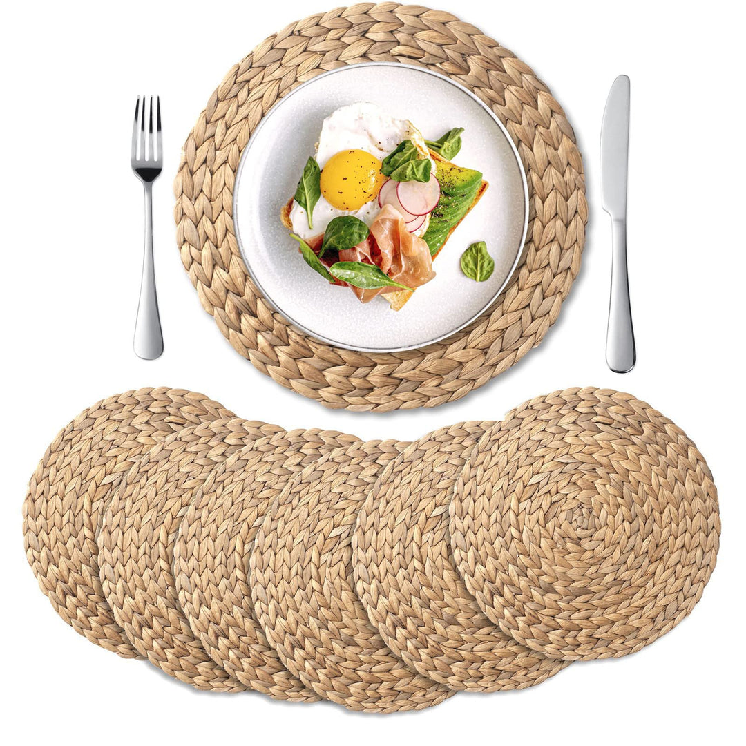 YANGQIHOME 6er Set, Geflochten Runde Tischsets, Stroh Wasserhyazinthen Platzsets für Speisetisch (35