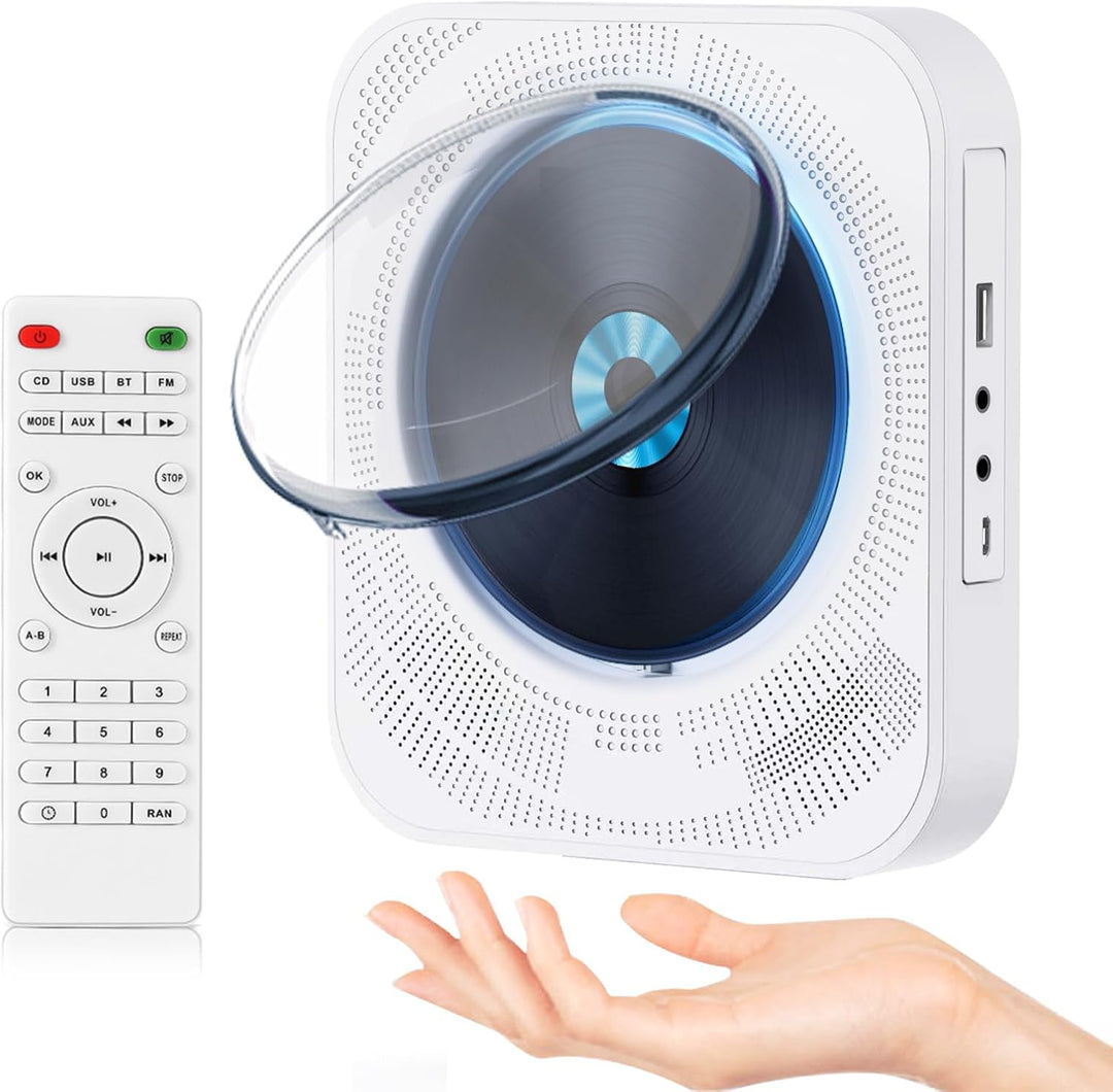 CD Player Bluetooth Tragbarer CD-Player mit an der Wand montierbaren, Heim Audio Boombox mit Fernbed