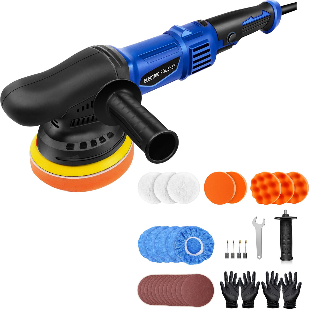Exzenter Poliermaschine mit 29. Zubehör, 1000Watt, 12 mm Hub, 6 Rotationsstufen (2800-5800 /Min), 3M