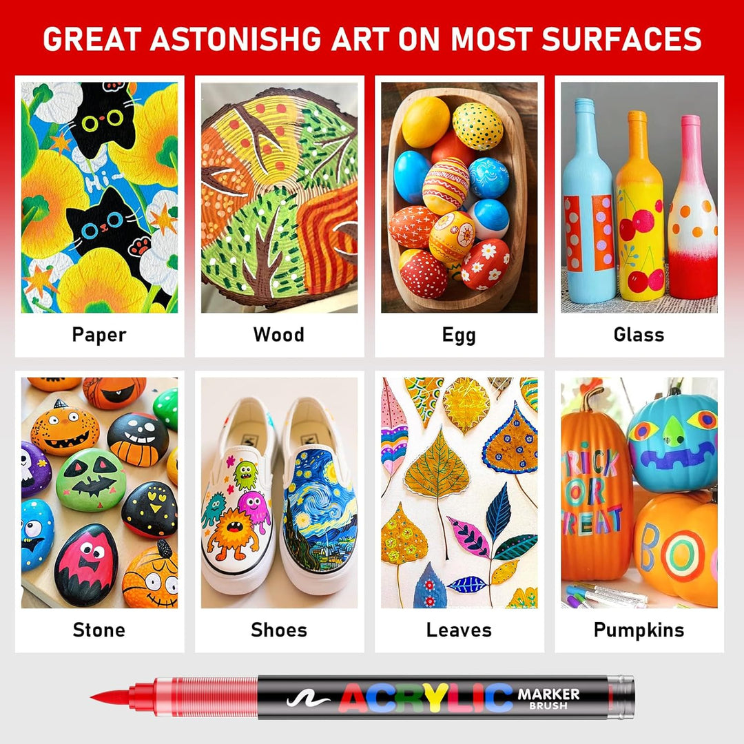 72 Farben Acrylstifte für Steine Wasserfest, Permanent Acrylic Marker, Pinselspitze Acrylstifte für