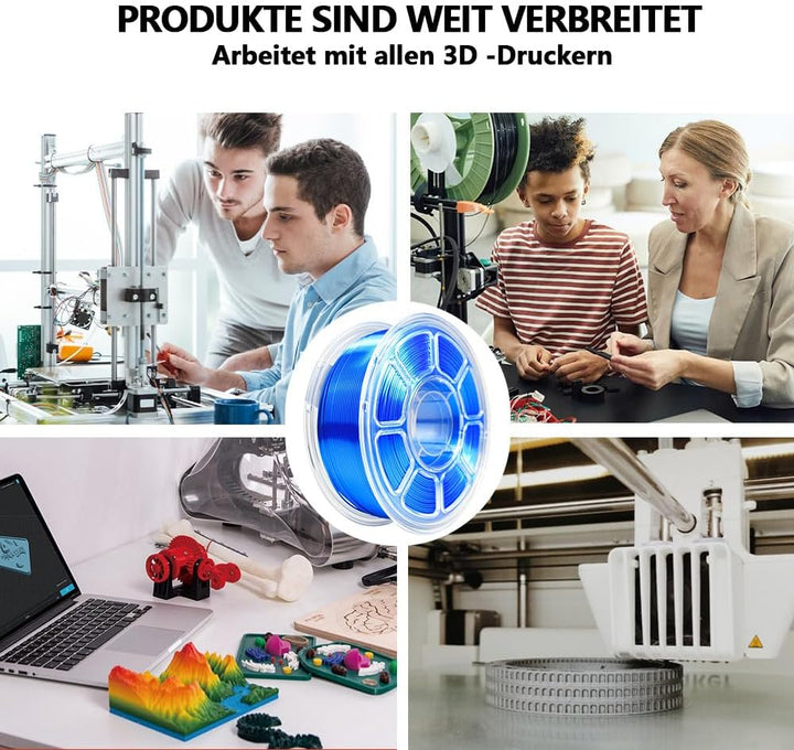 iBOSS PLA+Silk Filament Blau, Glanzendes Metallisches Seiden-3D-Filament1,75mm,Robustes PLA Pro 3D-D