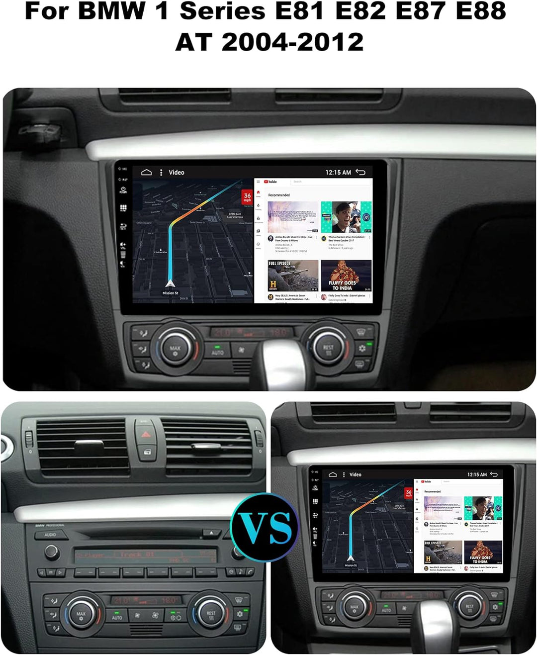 SXAUTO Android 12 IPS Autoradio Passt für BMW 1 Series E81 E82 E87 E88 (2004-2012) - Eingebaut Carpl