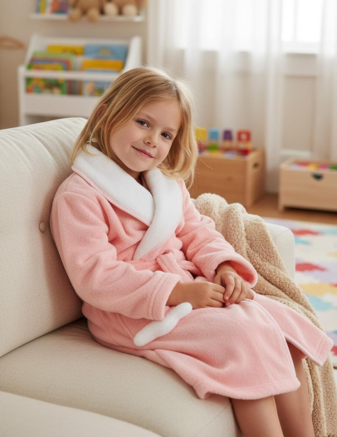 JiAmy Mädchen Bademäntel aus Coral Fleece Kuschelflanell Kuschelweiche Kinderhausmäntel Nachtwäsche