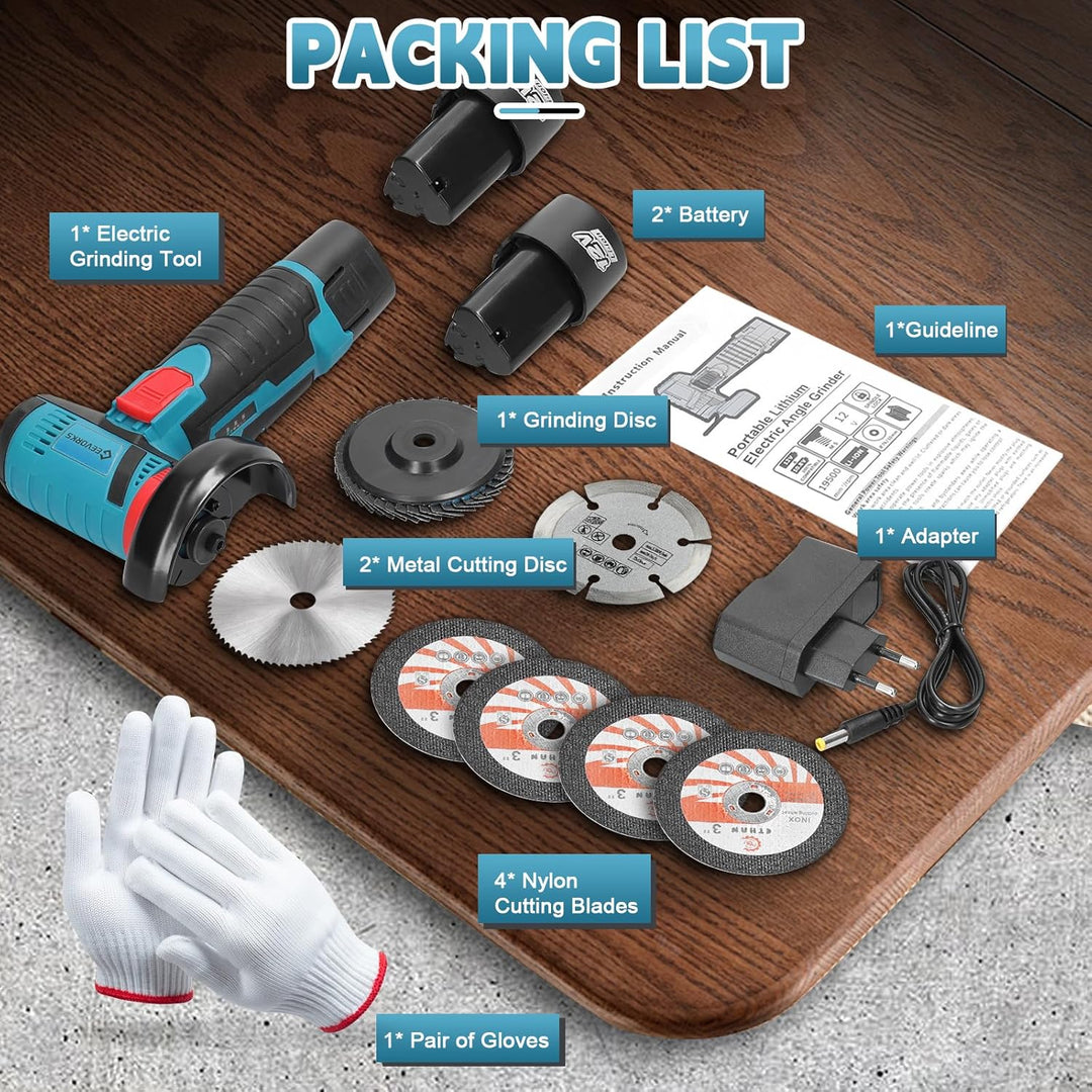 Mini Winkelschleifer, Professional Akku Winkelschleifer Set 12V, Mit 2 Batterien 2000mAh, Trennschle