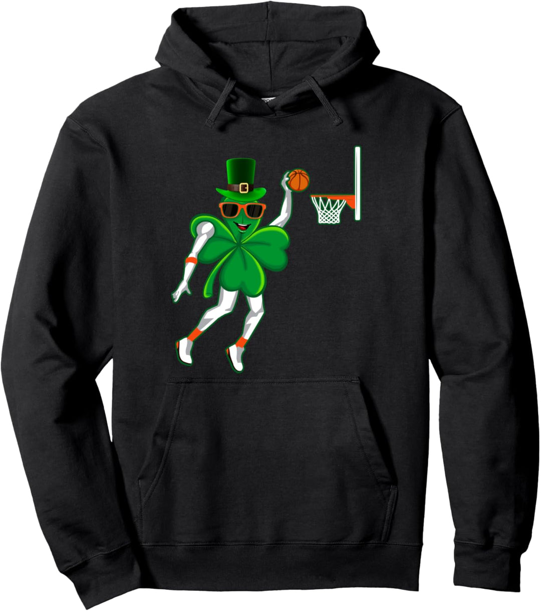Boys St Patricks Day Lucky Basketball Shamrock Dunk Kids Men Pullover Hoodie