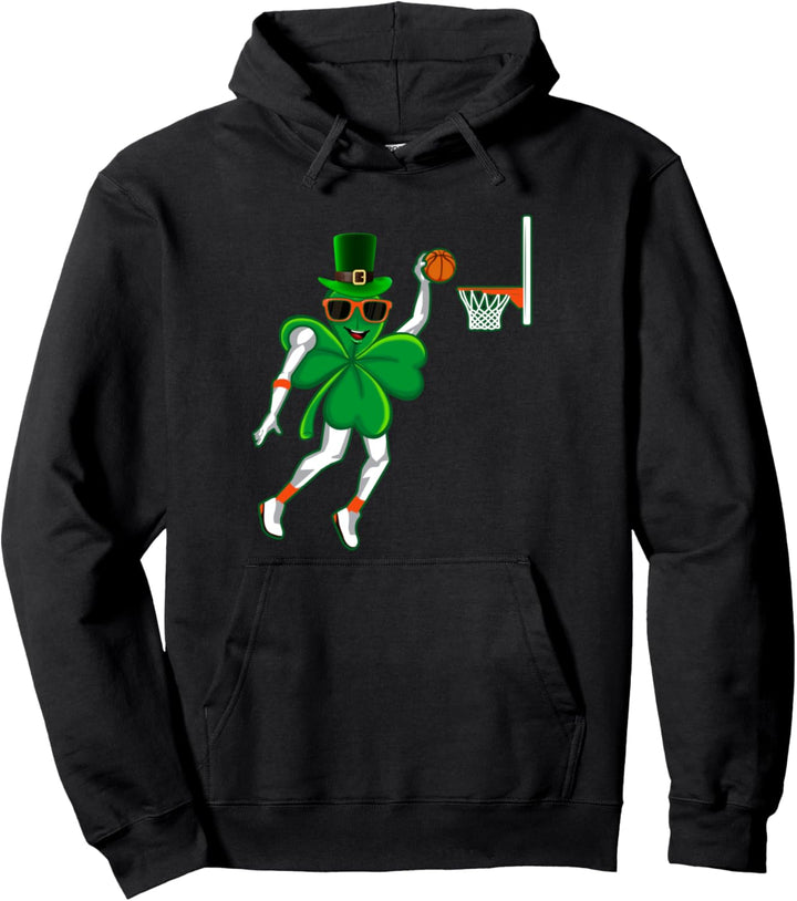 Boys St Patricks Day Lucky Basketball Shamrock Dunk Kids Men Pullover Hoodie