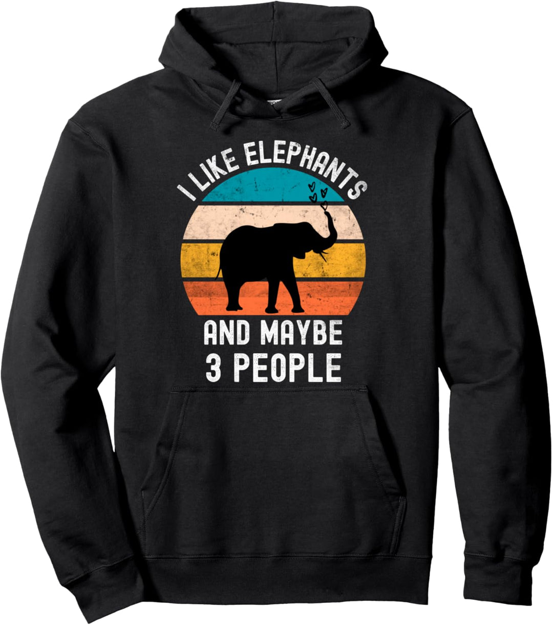 Ich mag Elefanten und vielleicht 3 Personen Vintage Elephant Pullover Hoodie