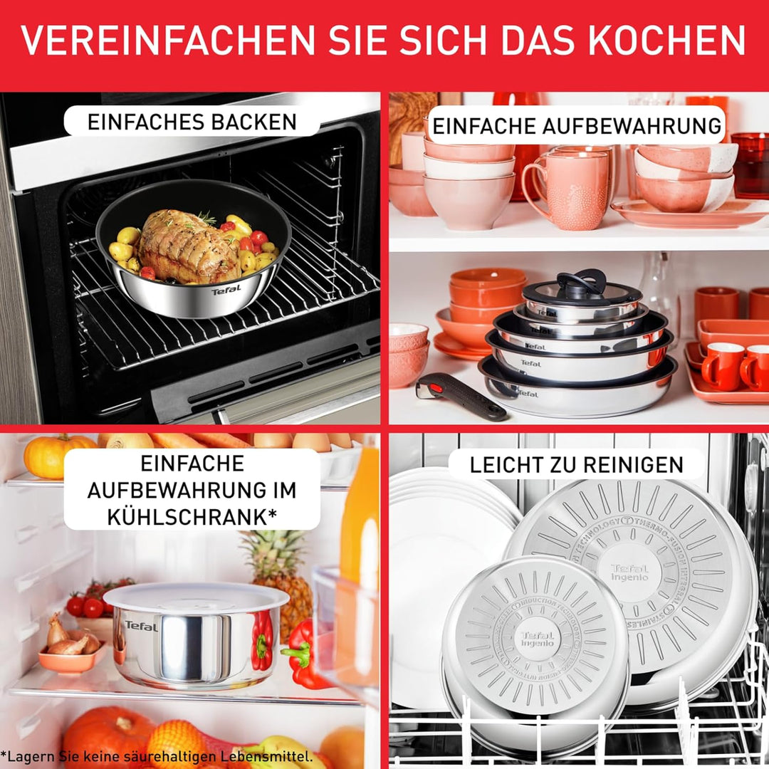 Tefal Ingenio Emotion 20-tlg. Topf und Pfannenset abnehmbarer Griff, mit Zubehör, stapelbar, platzsp