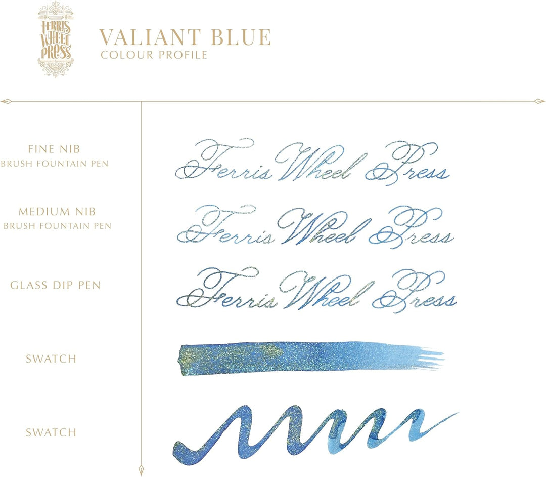 Ferris Wheel Press Ink, FerriTales Collection, Valiant Blue with Green/Gold Shimmer, 85ml Fountain P