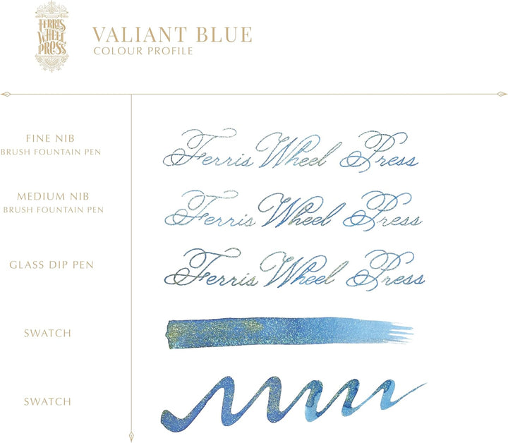 Ferris Wheel Press Ink, FerriTales Collection, Valiant Blue with Green/Gold Shimmer, 85ml Fountain P