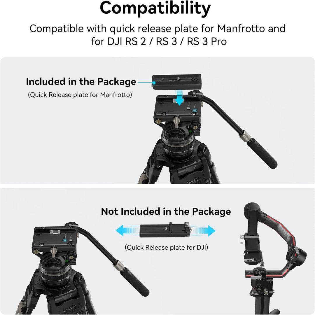 SmallRig Stativ Fluid Videokopf, mit Schnellwechselplatte für Manfrotto und für DJI RS 2 / RS 3 / RS