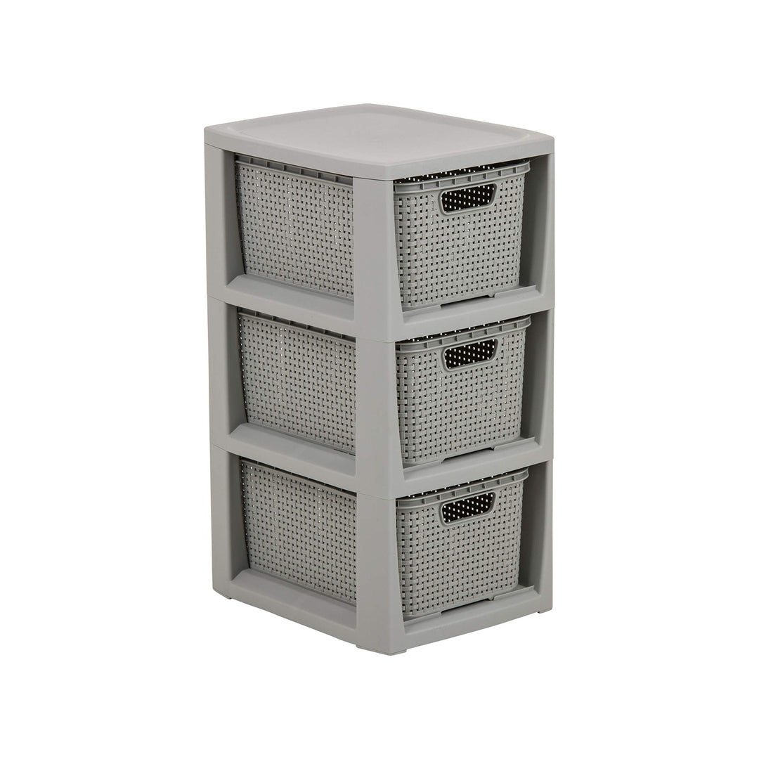 BranQ - Home essential Regal in Rattan Design, BPA-freie Kunststoff PP, Hellgrau, 29,5x24x48,7 cm, 3