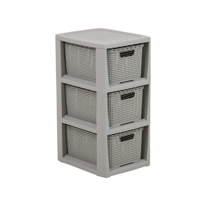 BranQ - Home essential Regal in Rattan Design, BPA-freie Kunststoff PP, Hellgrau, 29,5x24x48,7 cm, 3