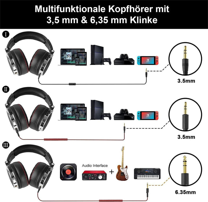 OneOdio Over Ear Kopfhörer mit Kabel, HiFi Studiokopfhörer mit Hi-Res, 50mm Treiber, Share-Port, Gro